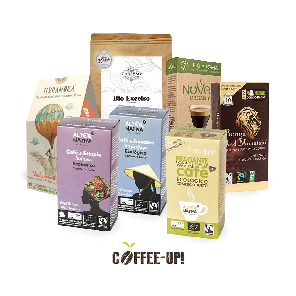 – - kompostierbare Mild- Coffee-Up! Nesp Entdeckerpaket Bio-Kaffeekapseln 7x Sorten