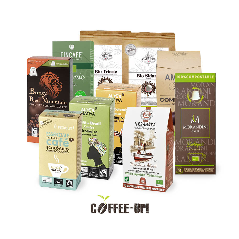 Entdeckerpaket Mittelkräftig- 10x Sorten kompostierbare Coffee-Up! Bio-Kaffeekaps –