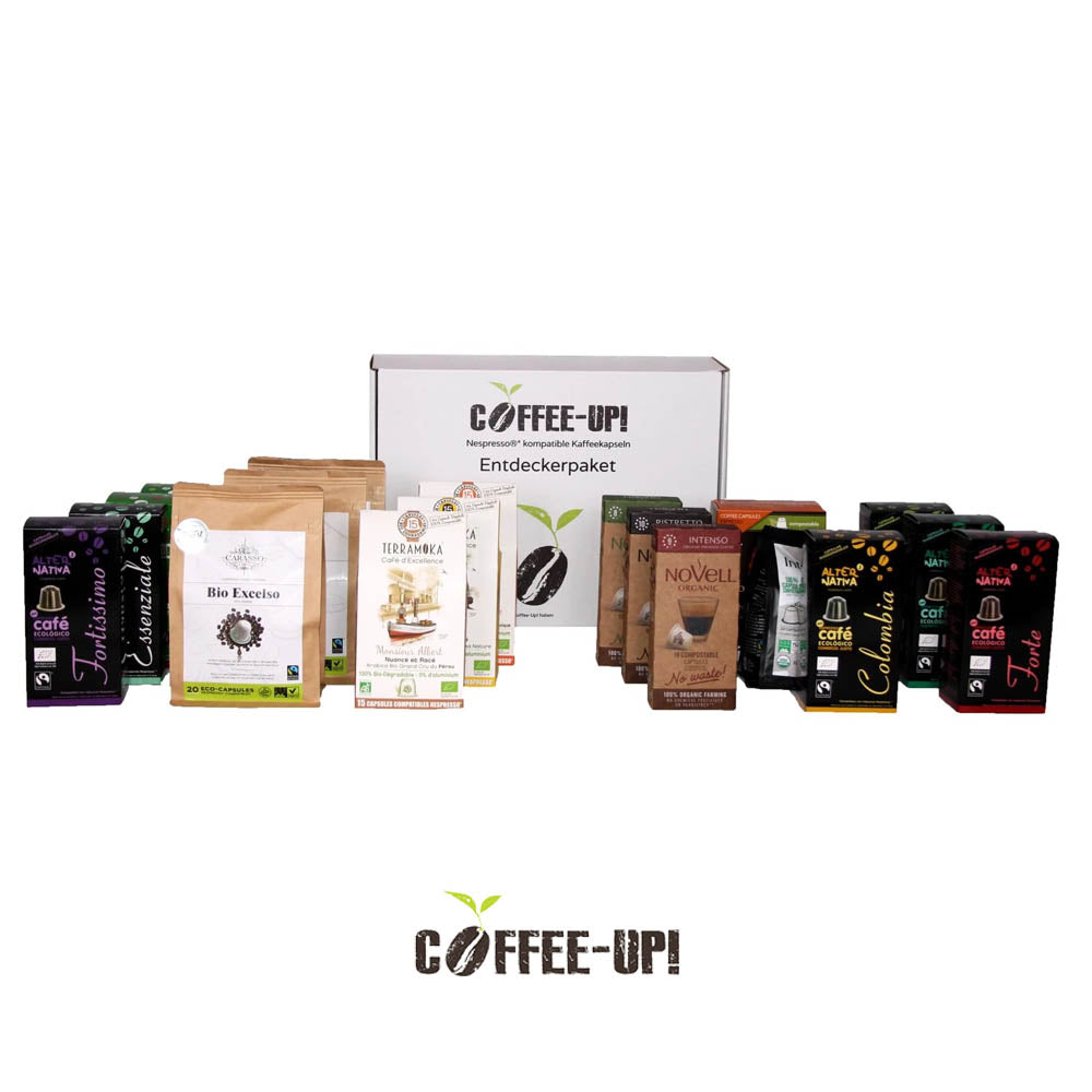 Sorten Entdeckerpaket Coffee-Up! kompostierbare 21x - Espresso- – Bio-Kaffeekapseln